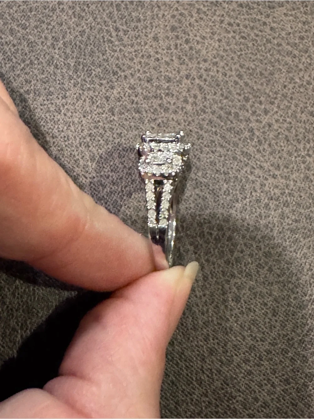 10K White Gold Natural Diamond Princess Cluster Halo Engagement - Picture 7 of 16